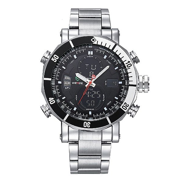 Relógio Masculino Weide AnaDigi WH-5203 - Prata e Preto