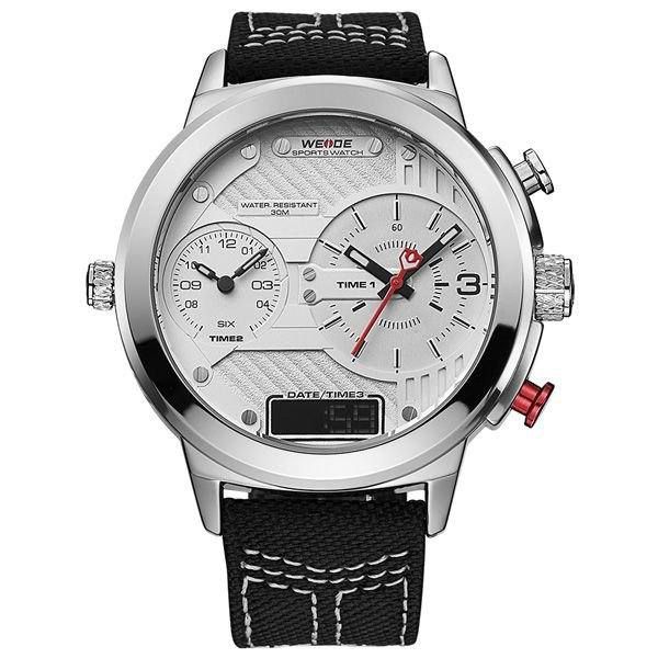 Relógio Masculino Weide AnaDigi WH-6405 - Preto, Prata e Branco