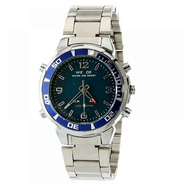 Relógio Masculino Weide AnaDigi WH-843 - Prata e Azul