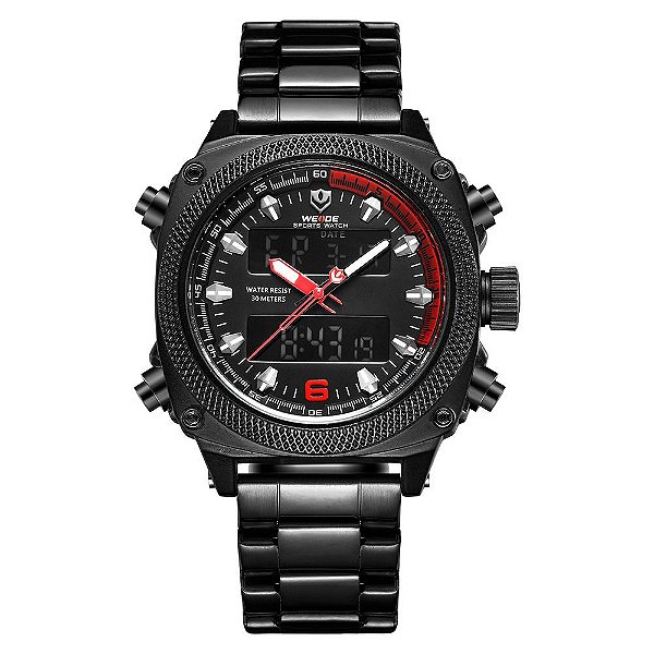 Relógio Masculino Weide AnaDigi WH7302B Preto e Vermelho