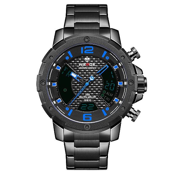 Relógio Masculino Weide AnaDigi WH8504B Preto e Azul