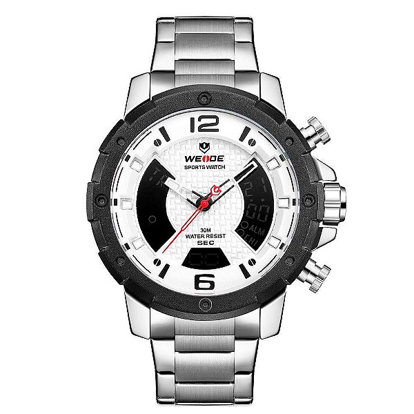 Relógio Masculino Weide AnaDigi WH8504B - Prata e Branco