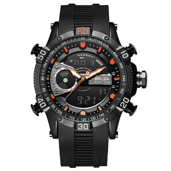 Relógio Masculino Weide AnaDigi WH6902B - Preto e Laranja