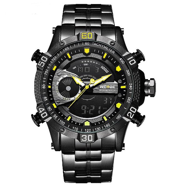 Relógio Masculino Weide AnaDigi WH6902B - Preto e Amarelo