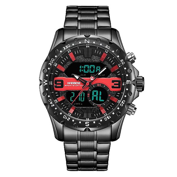 Relógio Masculino Weide AnaDigi WH8502B - Preto e Vermelho