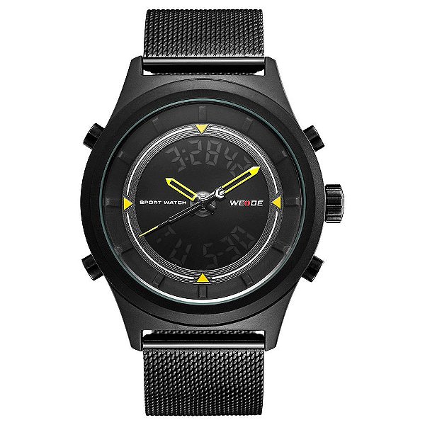 Relógio Masculino Weide AnaDigi WH7305B Preto e Amarelo