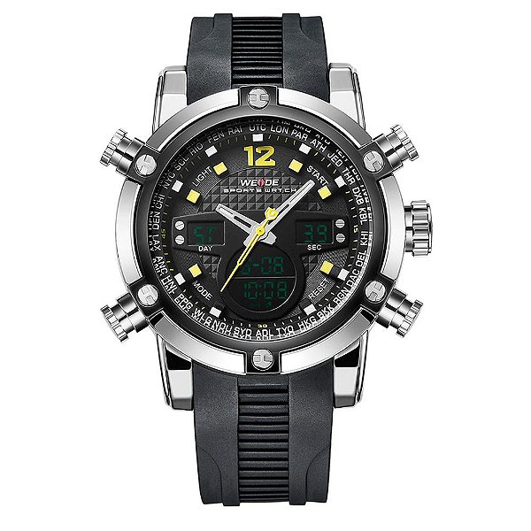 Relógio Masculino Weide AnaDigi WH5205 Prata e Amarelo