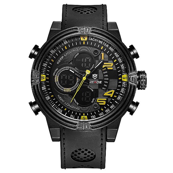 Relógio Masculino Weide AnaDigi WH5209B - Preto e Amarelo