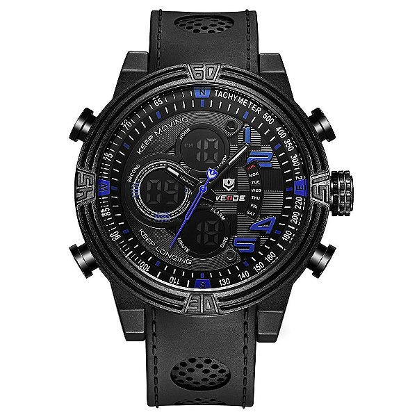 Relógio Masculino Weide AnaDigi WH5209B Preto e Azul