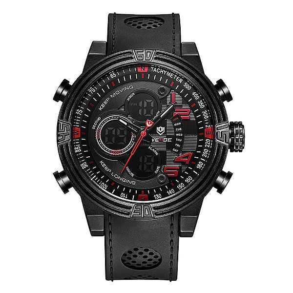 Relógio Masculino Weide AnaDigi WH5209B Preto e Vermelho