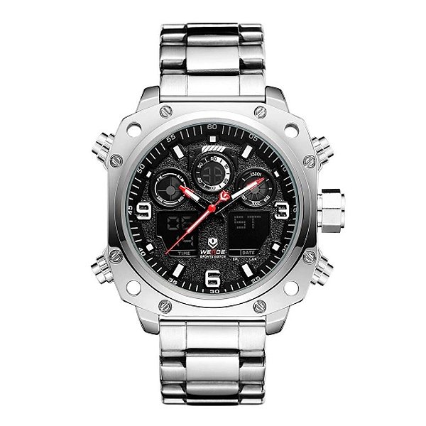 Relógio Masculino Weide AnaDigi WH7303 - Prata e Preto