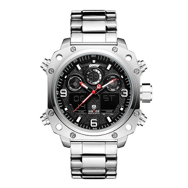 Relógio Masculino Weide AnaDigi WH7303 - Prata e Preto