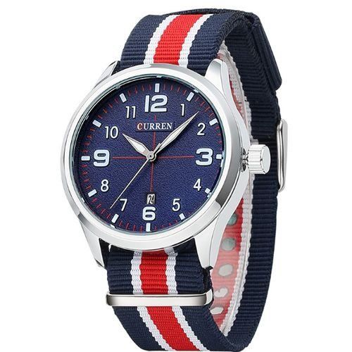 Relógio Masculino Curren Analógico 8195 - Azul, Vermelho, Branco e Prata