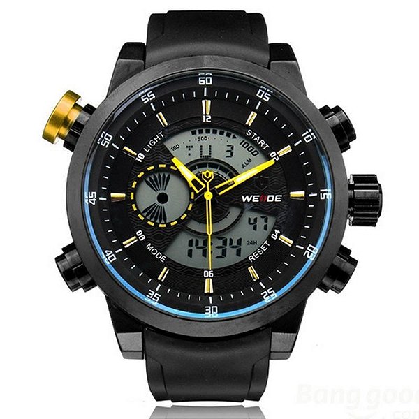 Relógio Masculino Weide AnaDigi WH-3401 - Preto, Azul e Amarelo