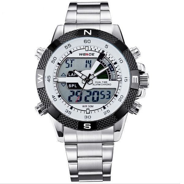 Relógio Masculino Weide AnaDigi WH-1104 - Prata e Branco