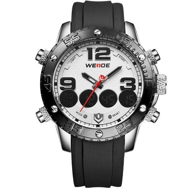 Relógio Masculino Weide AnaDigi WH-3405 - Preto, Prata e Branco