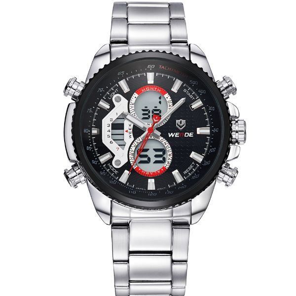 Relógio Masculino Weide Anadigi WH-3410 Prata e Preto