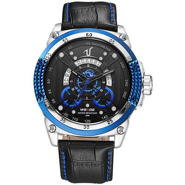 Relógio Masculino Weide Analógico UV-1605 - Preto, Prata e Azul