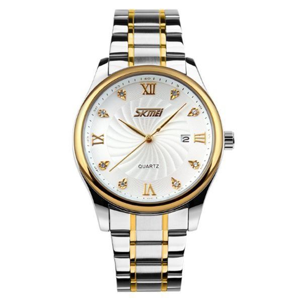 Relógio Masculino Skmei Analógico 9101 - Prata, Dourado e Branco