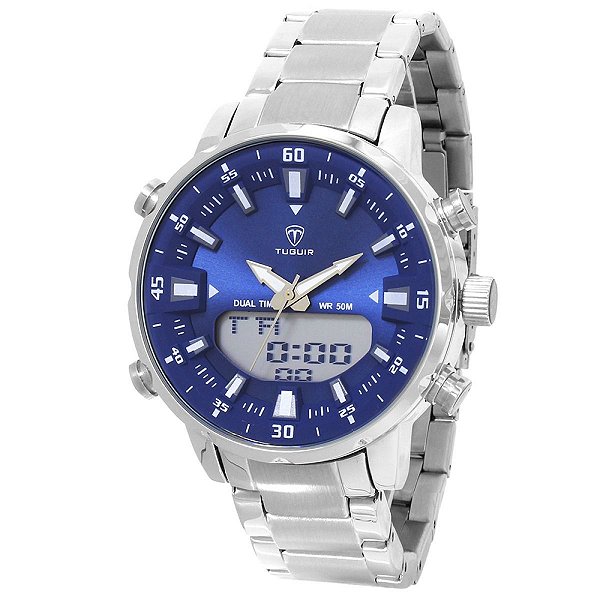 Relógio Masculino Tuguir AnaDigi TG1815 Prata e Azul