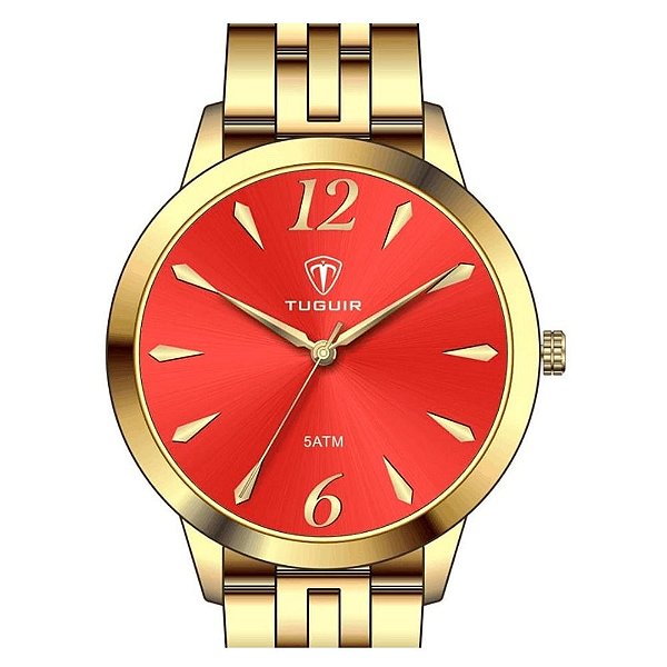 Relógio Feminino Tuguir Analógico TG141 - Dourado e Vermelho