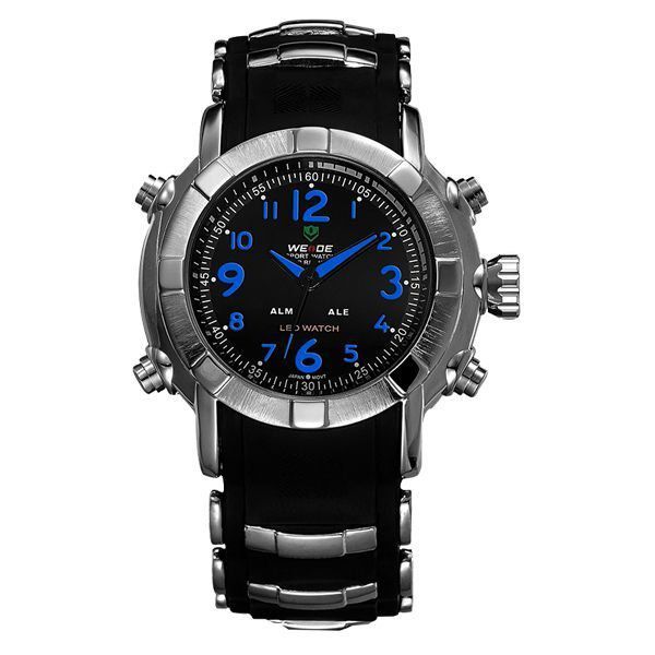 Relógio Masculino Weide AnaDigi WH-1106 - Preto, Prata e Azul