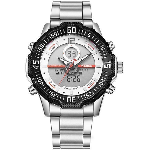 Relógio Masculino Weide AnaDigi WH-6105 - Prata e Vermelho