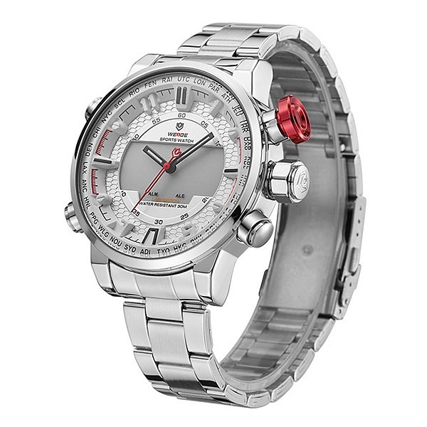 Relógio Masculino Weide Anadigi WH-6402 Branco