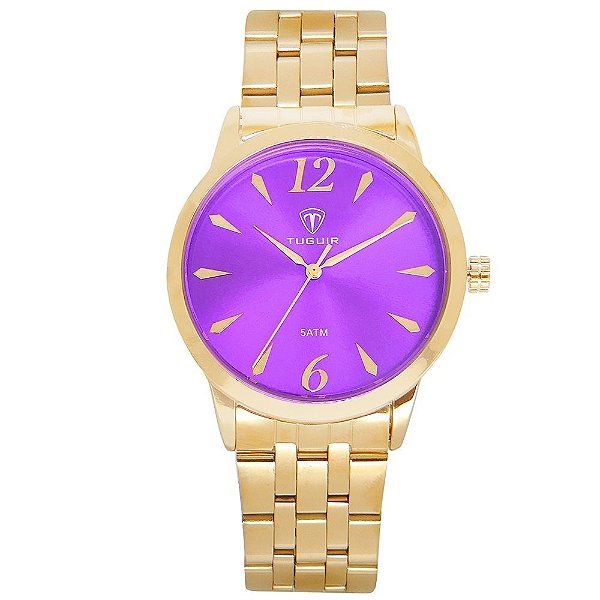 Relógio Feminino Tuguir Analógico TG141 Dourado e Roxo