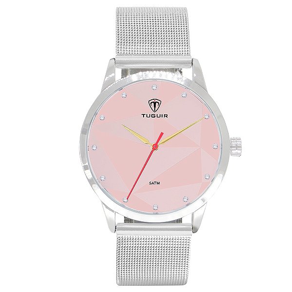 Relógio Feminino Tuguir Analógico TG150 Prata e Rosa