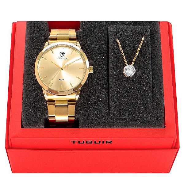 Kit Relógio Feminino Tuguir Analógico TG143 Dourado com Brinde
