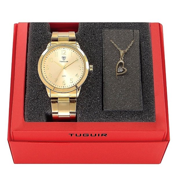 Kit Relógio Feminino Tuguir Analógico TG116 Dourado com Brinde