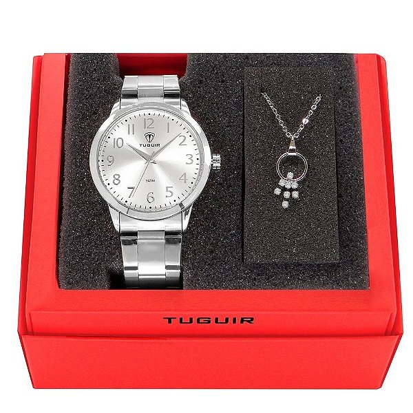 Kit Relógio Feminino Tuguir Analógico TG116 Prata com Brinde
