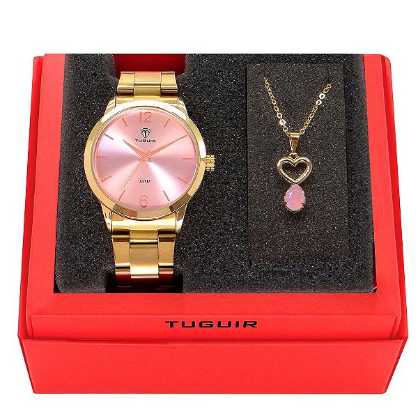 Kit Relógio Feminino Tuguir Analógico TG112 Dourado com Brinde
