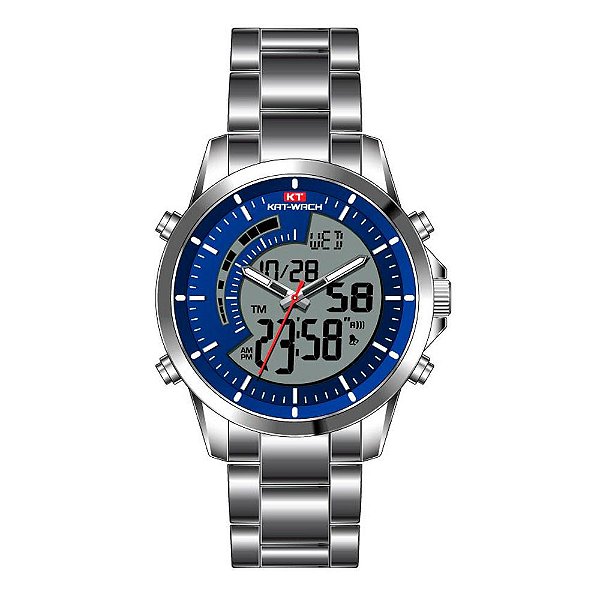 Relógio Masculino Kat-Wach AnaDigi KT1125 Prata e Azul - ShopDesconto -  Aqui você sempre tem desconto. Relógios de Pulso Analógicos, Digitais,  Anadigi e Smart Watch.