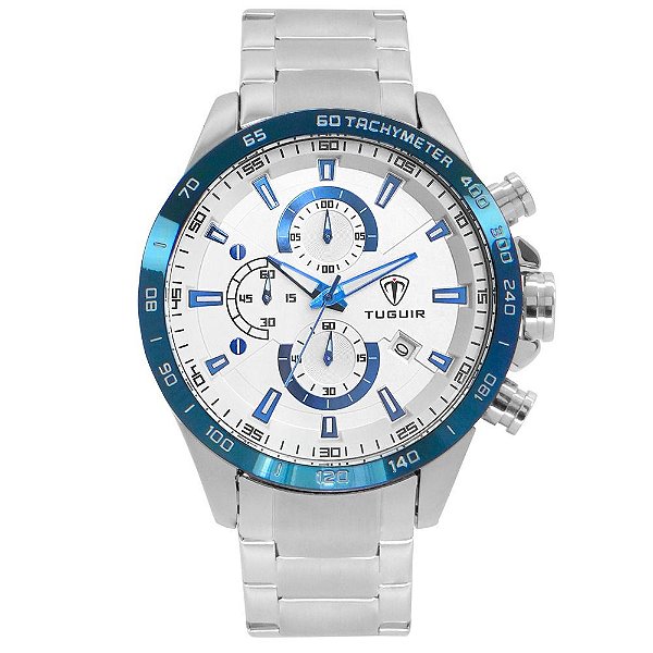 Relógio Masculino Tuguir Cronógrafo TG3118 Prata e Azul