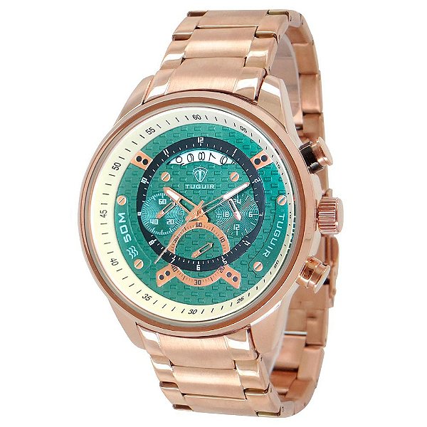 Relógio Masculino Tuguir Cronógrafo TG3131 Rosê e Verde