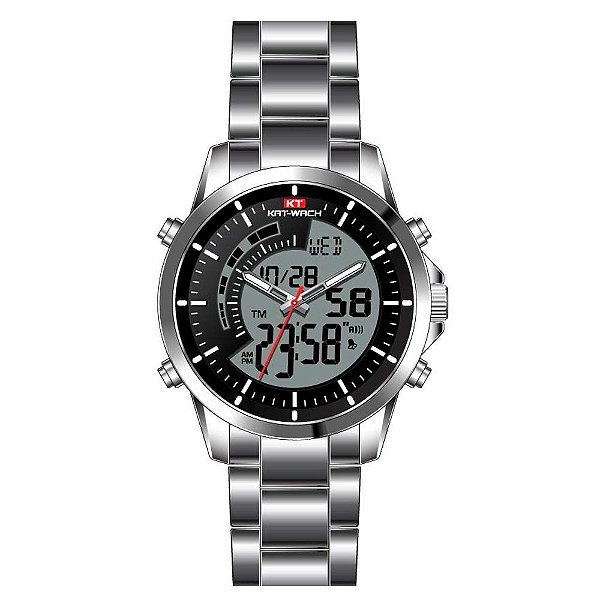 Relógio Masculino Kat-Wach AnaDigi KT1125 Prata e Preto