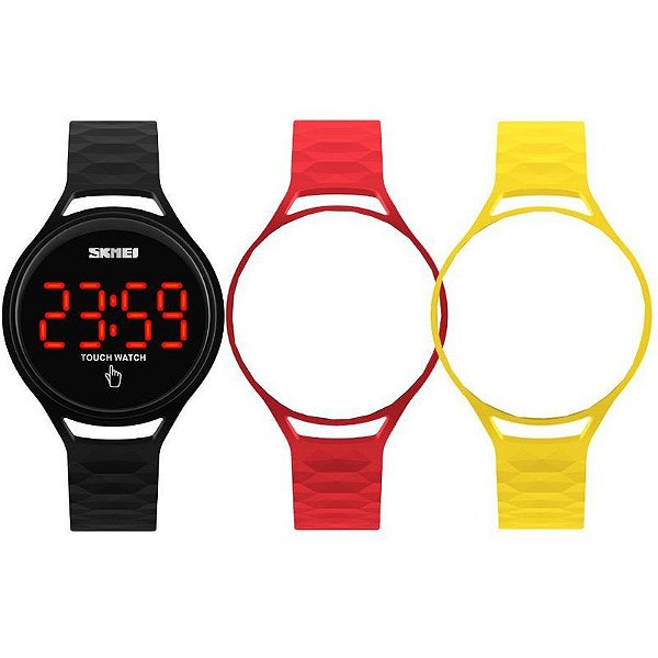 Relógio Feminino Skmei Digital 1230 - Preto e Vermelho e Amarelo