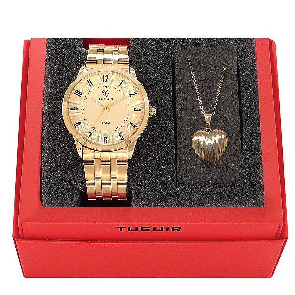 Kit Relógio Feminino Tuguir Analógico W2122 Dourado com Brinde