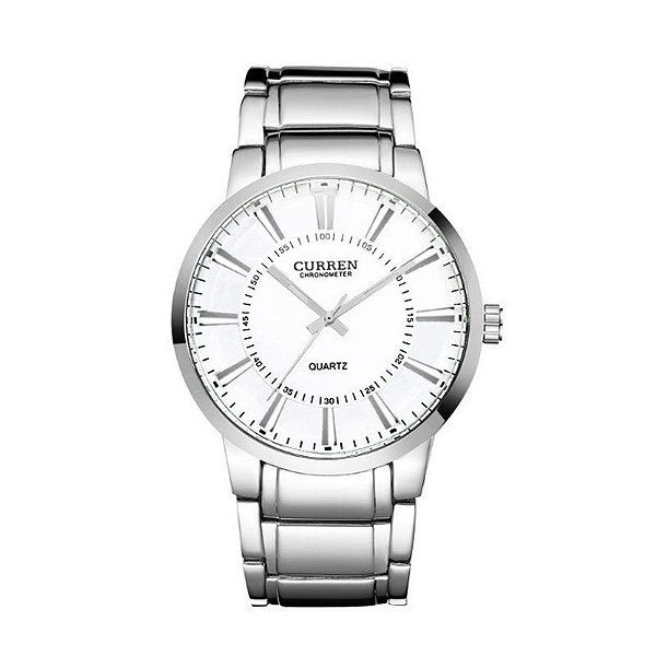 Relógio Masculino Curren Analógico 8001 - Prata e Branco