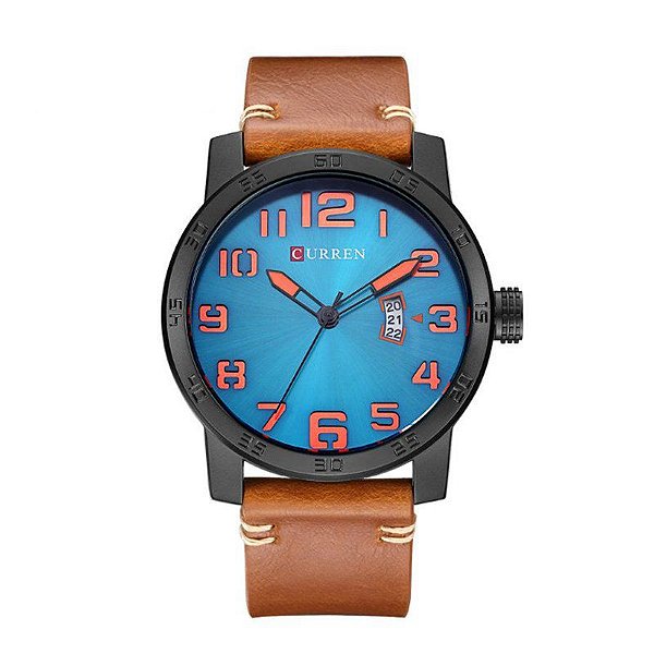 Relógio Masculino Curren Analógico 8254 - Marrom, Preto, Azul e Laranja