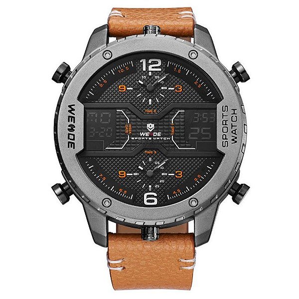 Relógio Masculino Weide AnaDigi WH-6401 - Marrom e Cinza