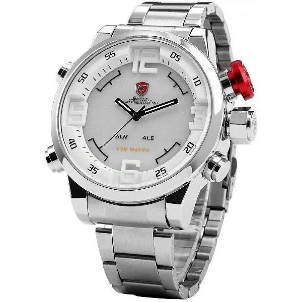 Relógio Masculino Shark AnaDigi DS001S - Prata e Branco