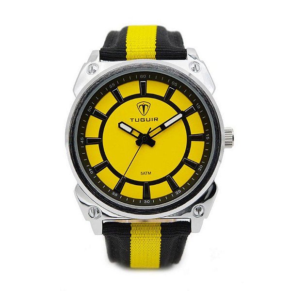 Relógio Masculino Tuguir Analógico 5007 Amarelo, Preto e Prata