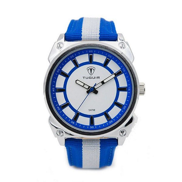 Relógio Masculino Tuguir Analógico 5007 - Azul, Branco e Prata