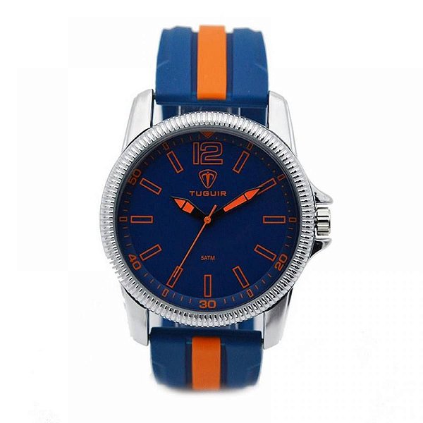 Relógio Masculino Tuguir Analógico 5017 Azul, Laranja e Prata