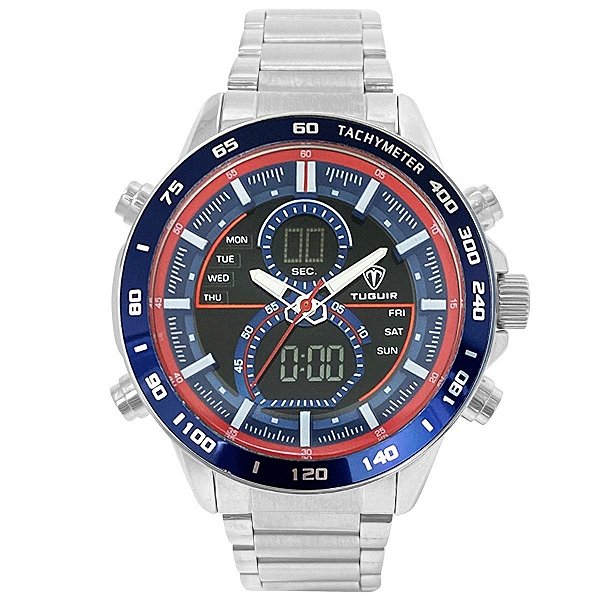 Relógio Masculino Tuguir AnaDigi TG1156 Prata e Azul
