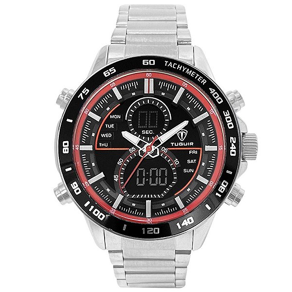 Relógio Masculino Tuguir AnaDigi TG1156 Prata e Vermelho