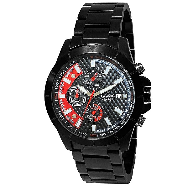 Relógio Cronógrafo Masculino de Aço Tuguir Analógico Infinity TGI37041 Preto e Vermelho